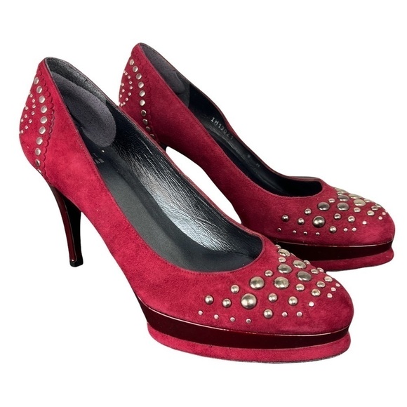 Stuart Weitzman Studded Leather Stiletto Heels - Picture 1 of 11